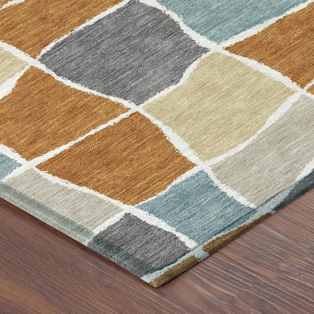 8' Orange And Graphite Round Geometric Washable Indoor Outdoor Area Rug HomeRoots