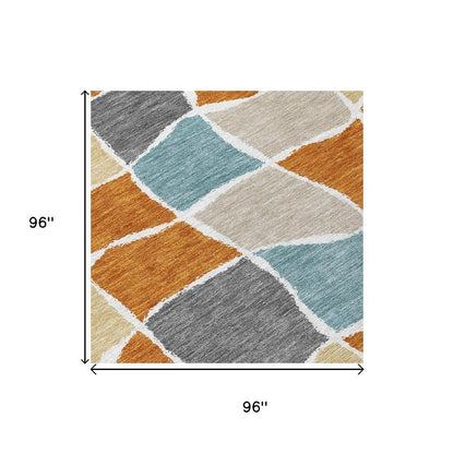 8' Orange And Graphite Round Geometric Washable Indoor Outdoor Area Rug HomeRoots