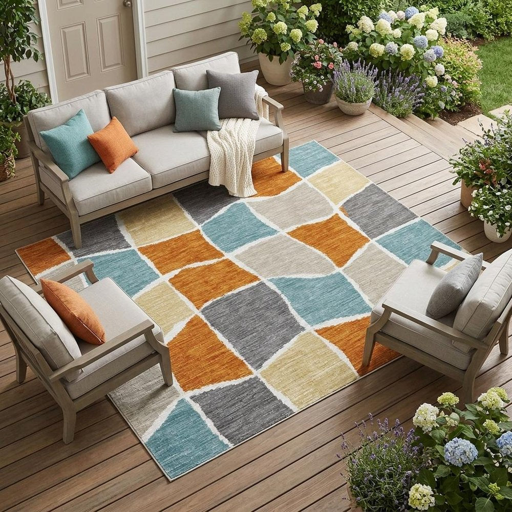 8' X 10' Orange And Graphite Geometric Washable Indoor Outdoor Area Rug HomeRoots