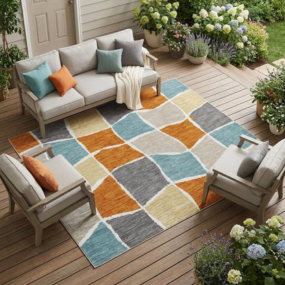 8' X 10' Orange And Graphite Geometric Washable Indoor Outdoor Area Rug HomeRoots