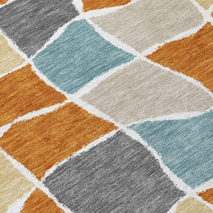 8' X 10' Orange And Graphite Geometric Washable Indoor Outdoor Area Rug HomeRoots