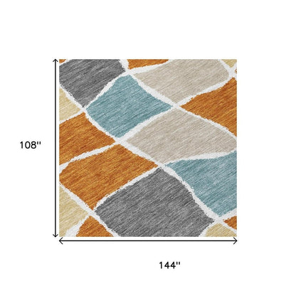 9' X 12' Orange And Graphite Geometric Washable Indoor Outdoor Area Rug HomeRoots