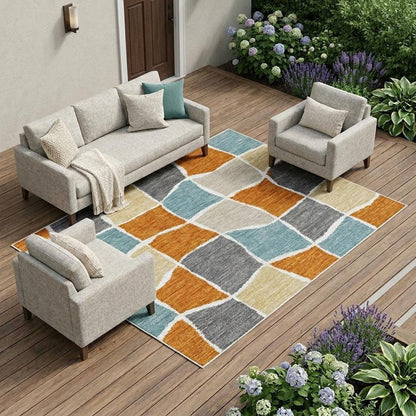9' X 12' Orange And Graphite Geometric Washable Indoor Outdoor Area Rug HomeRoots