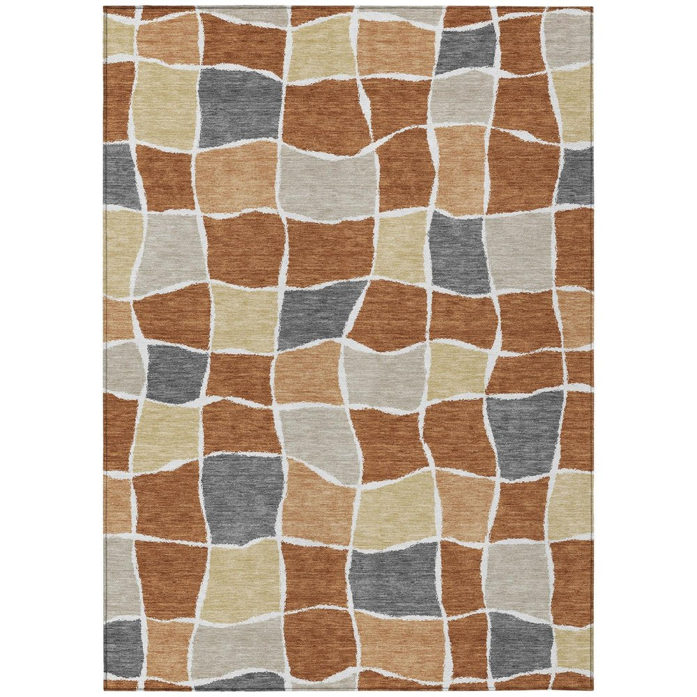 3' X 5' Orange And Beige Geometric Washable Indoor Outdoor Area Rug HomeRoots