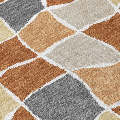 3' X 5' Orange And Beige Geometric Washable Indoor Outdoor Area Rug HomeRoots