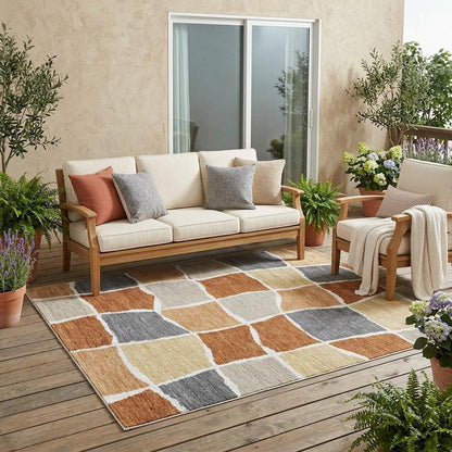 5' X 8' Orange And Beige Geometric Washable Indoor Outdoor Area Rug HomeRoots