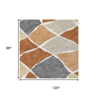 8' X 10' Orange And Beige Geometric Washable Indoor Outdoor Area Rug HomeRoots