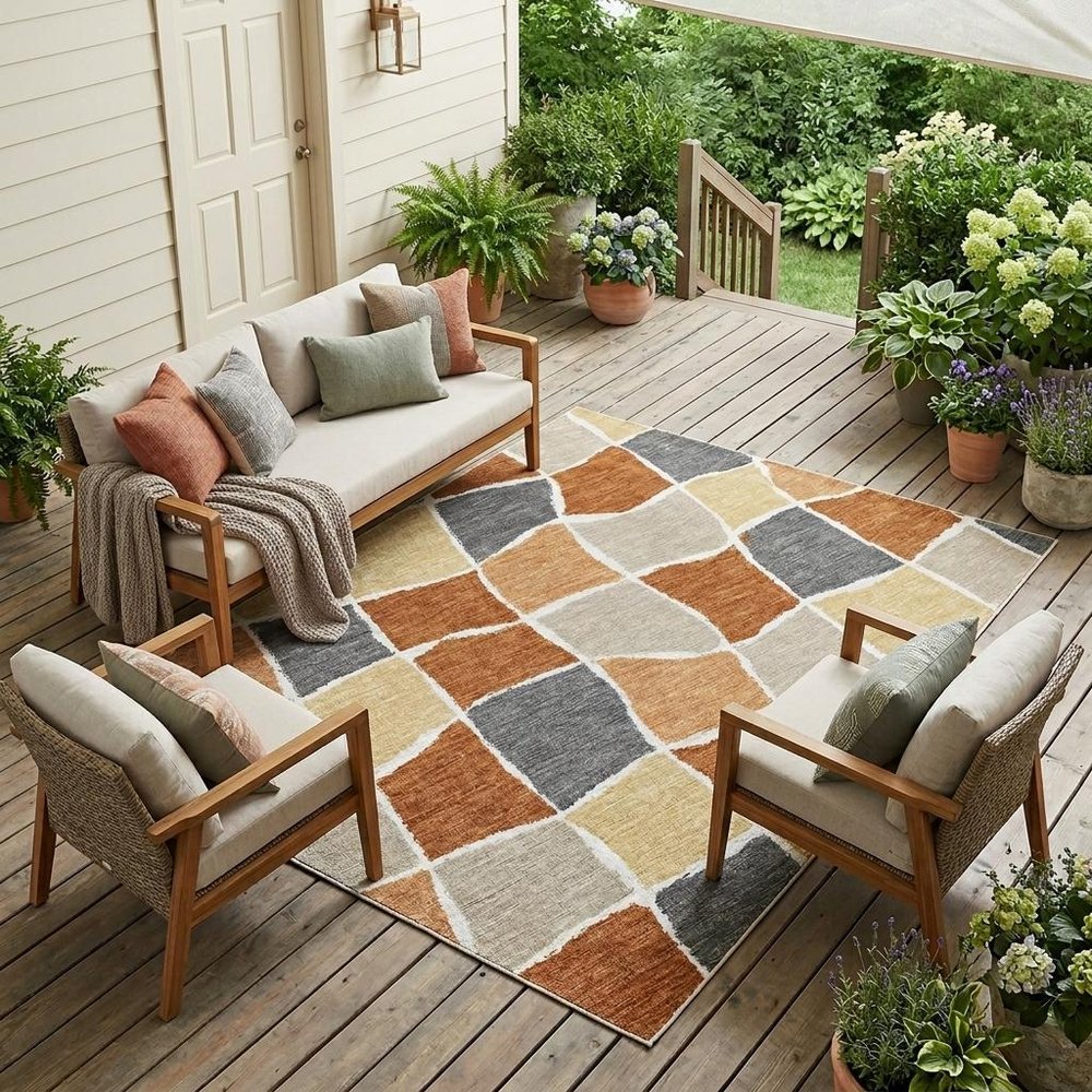 8' X 10' Orange And Beige Geometric Washable Indoor Outdoor Area Rug HomeRoots