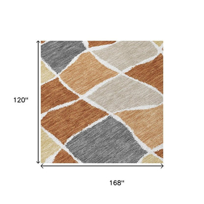 10' X 14' Orange And Beige Geometric Washable Indoor Outdoor Area Rug HomeRoots