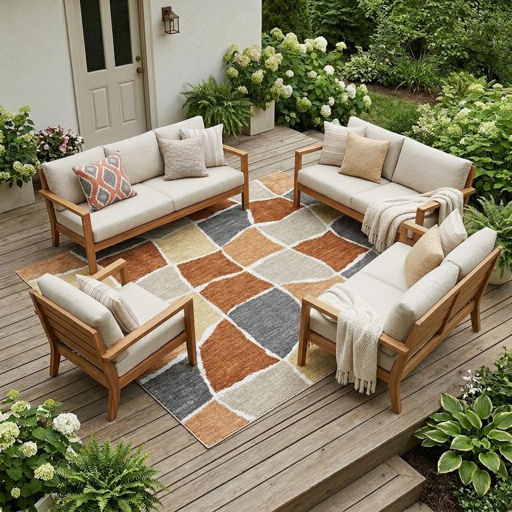 10' X 14' Orange And Beige Geometric Washable Indoor Outdoor Area Rug HomeRoots