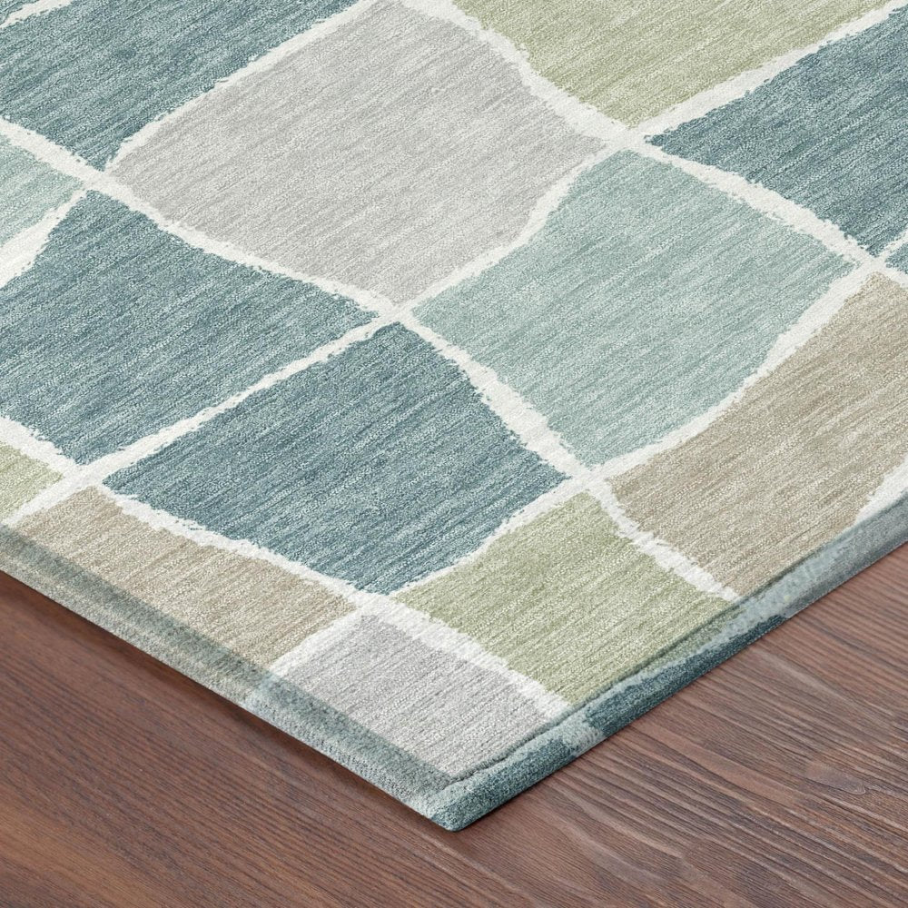 8' Teal Blue And Silver Round Geometric Washable Indoor Outdoor Area Rug HomeRoots