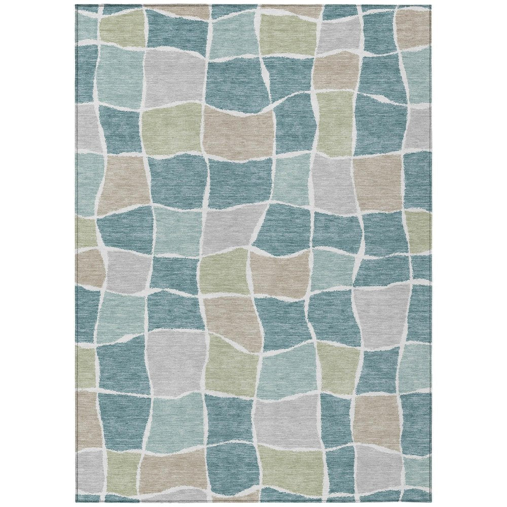 9' X 12' Teal Blue And Silver Geometric Washable Indoor Outdoor Area Rug HomeRoots