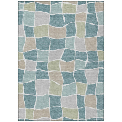 10' X 14' Teal Blue And Silver Geometric Washable Indoor Outdoor Area Rug HomeRoots