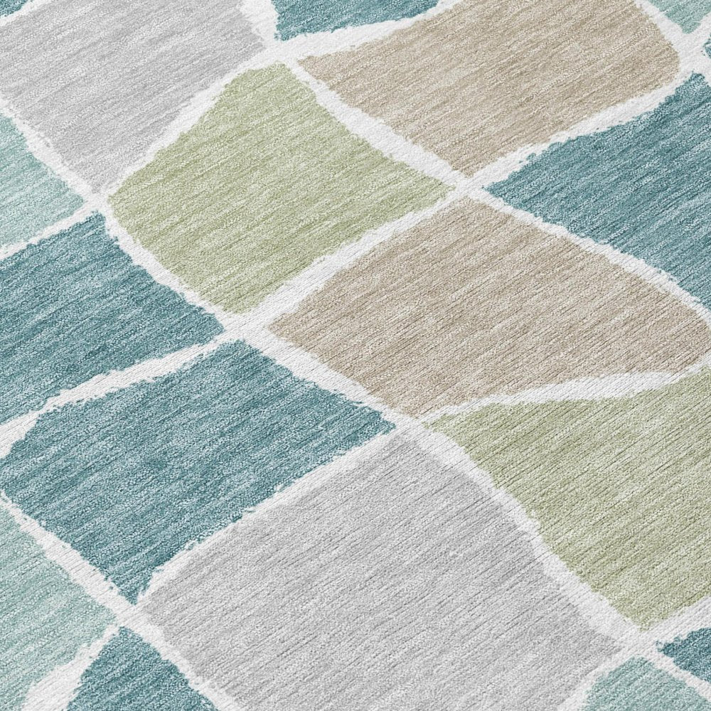 10' X 14' Teal Blue And Silver Geometric Washable Indoor Outdoor Area Rug HomeRoots