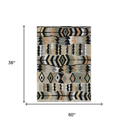 3' X 5' Black And Beige Geometric Washable Indoor Outdoor Area Rug HomeRoots