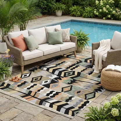 5' X 8' Black And Beige Geometric Washable Indoor Outdoor Area Rug HomeRoots