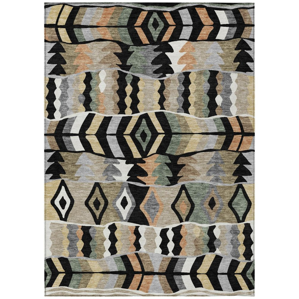 5' X 8' Black And Beige Geometric Washable Indoor Outdoor Area Rug HomeRoots