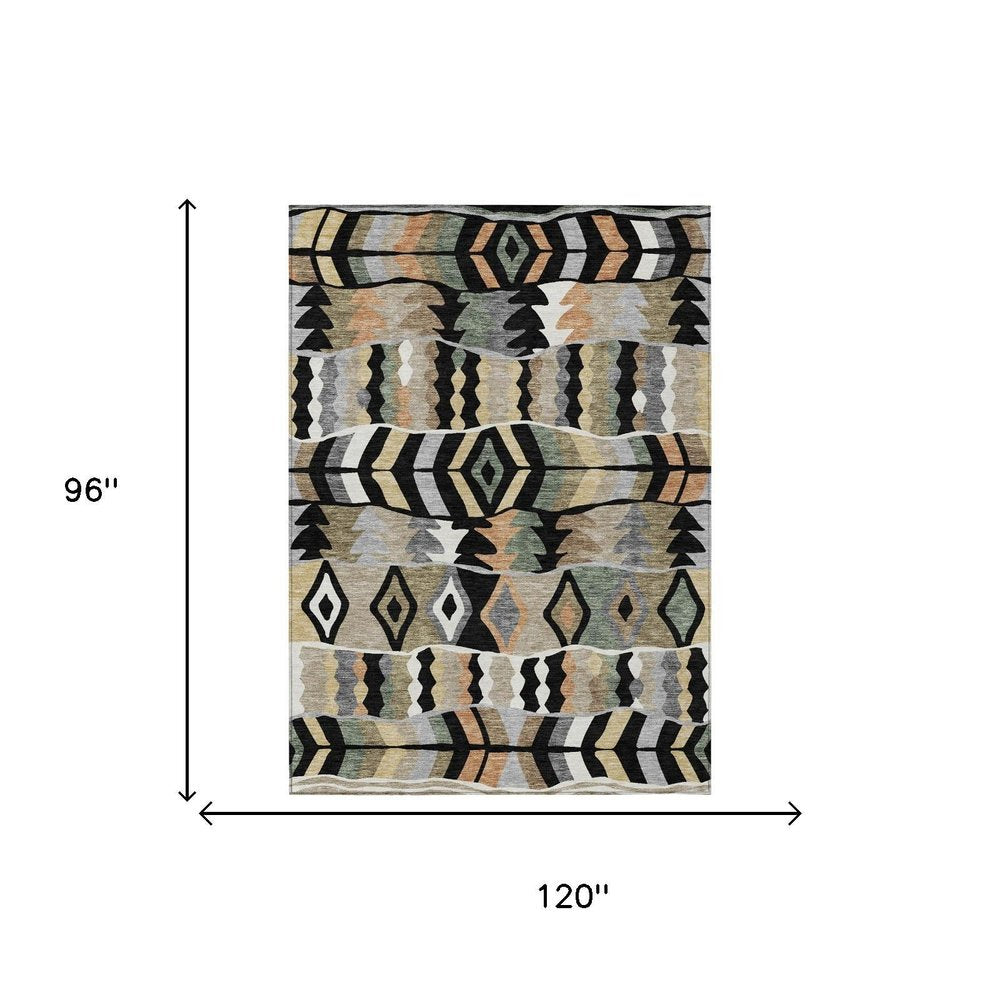 8' X 10' Black And Beige Geometric Washable Indoor Outdoor Area Rug HomeRoots