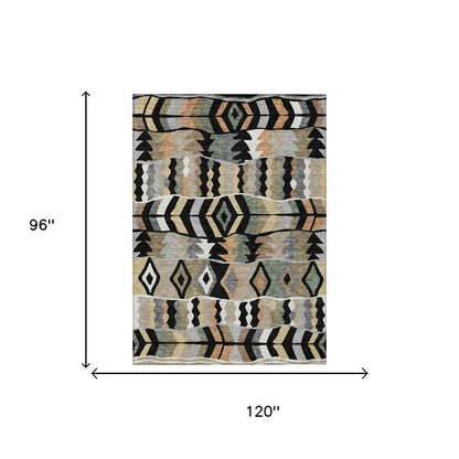 8' X 10' Black And Beige Geometric Washable Indoor Outdoor Area Rug HomeRoots