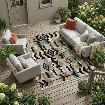 8' X 10' Black And Beige Geometric Washable Indoor Outdoor Area Rug HomeRoots