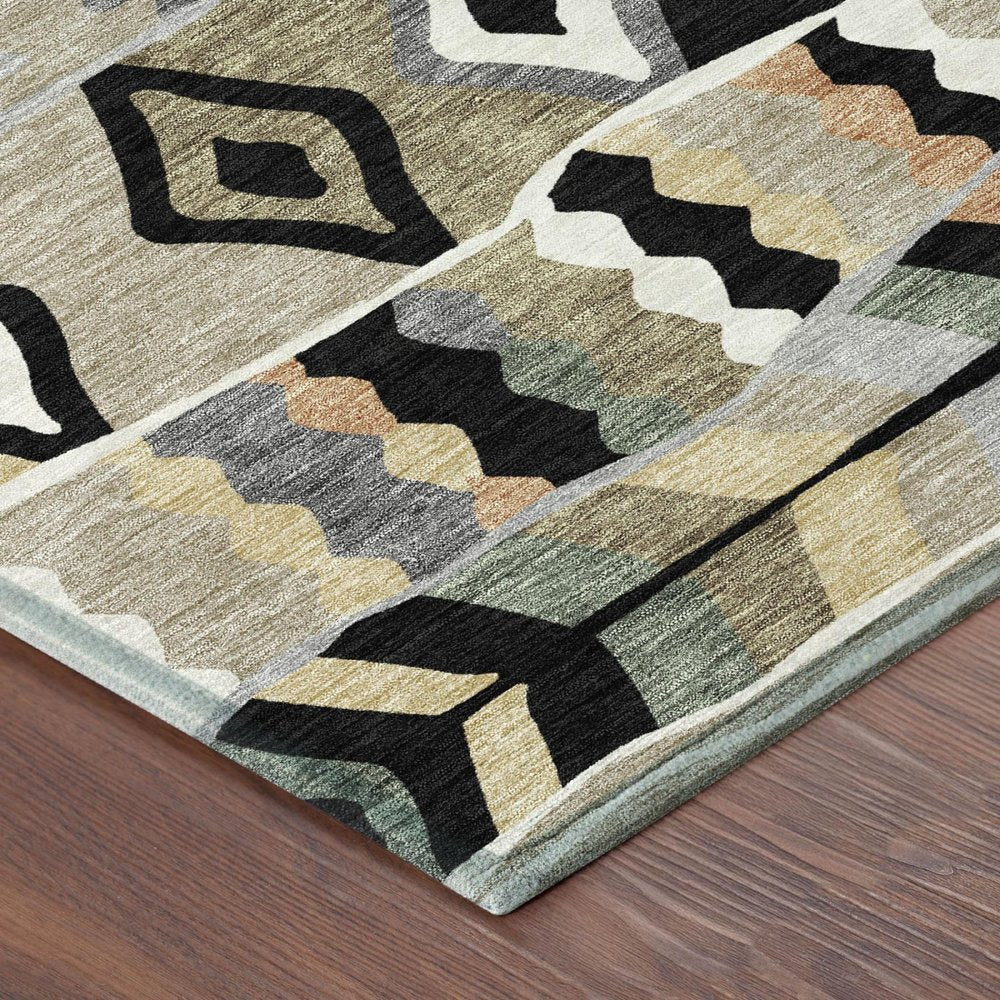 8' X 10' Black And Beige Geometric Washable Indoor Outdoor Area Rug HomeRoots
