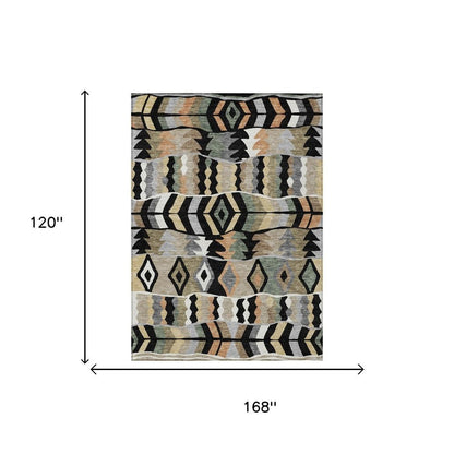 10' X 14' Black And Beige Geometric Washable Indoor Outdoor Area Rug HomeRoots