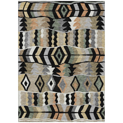 10' X 14' Black And Beige Geometric Washable Indoor Outdoor Area Rug HomeRoots