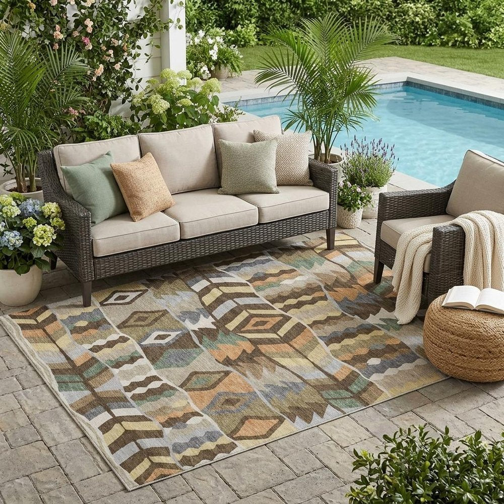 5' X 8' Chocolate And Brown Geometric Washable Indoor Outdoor Area Rug HomeRoots