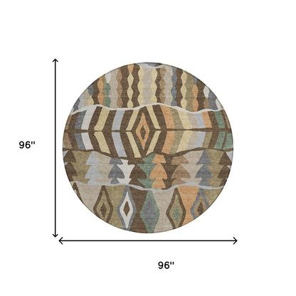 8' Chocolate And Brown Round Geometric Washable Indoor Outdoor Area Rug HomeRoots