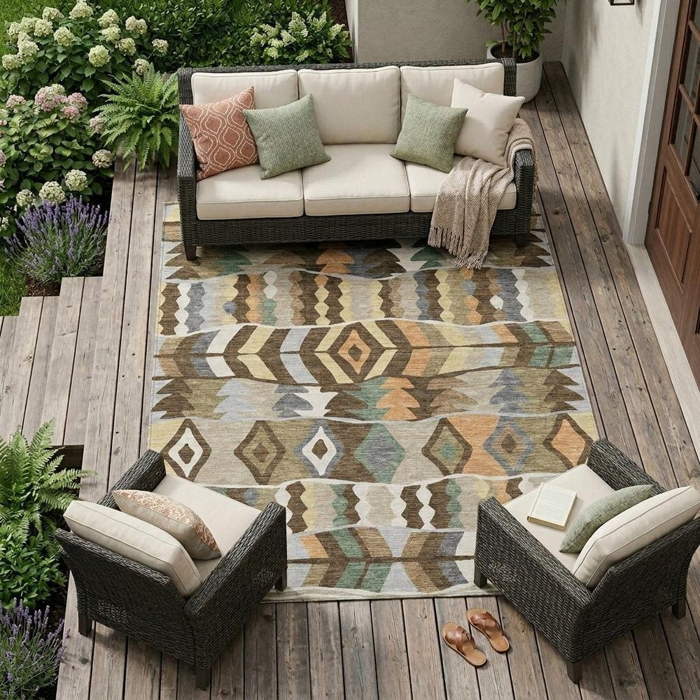 8' X 10' Chocolate And Brown Geometric Washable Indoor Outdoor Area Rug HomeRoots