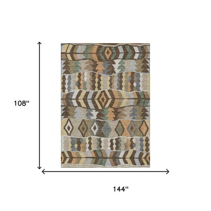 9' X 12' Chocolate And Brown Geometric Washable Indoor Outdoor Area Rug HomeRoots