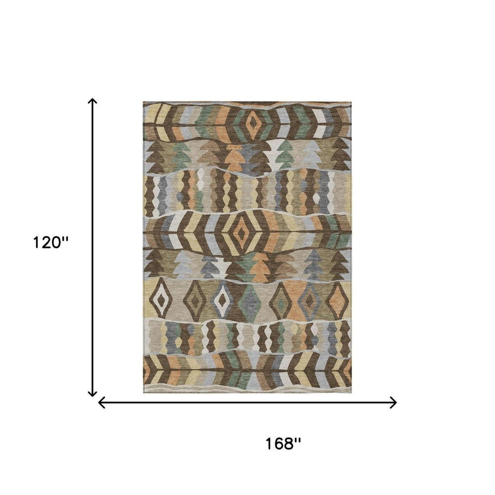10' X 14' Chocolate And Brown Geometric Washable Indoor Outdoor Area Rug HomeRoots