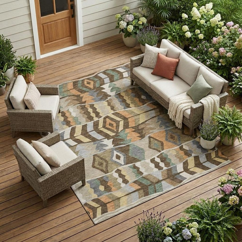 10' X 14' Chocolate And Brown Geometric Washable Indoor Outdoor Area Rug HomeRoots