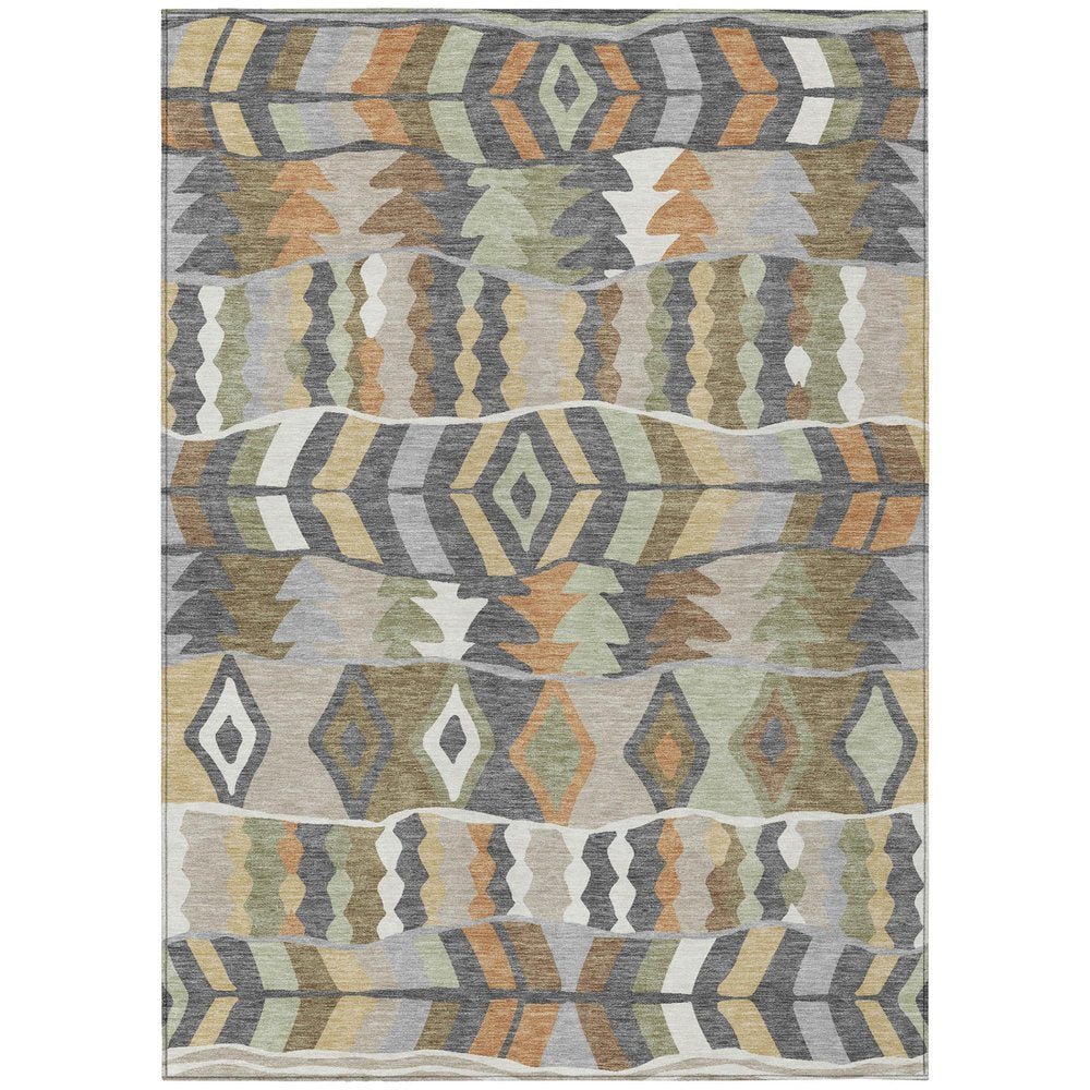 5' X 8' Gray And Graphite Geometric Washable Indoor Outdoor Area Rug HomeRoots