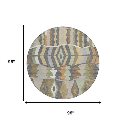 8' Gray And Graphite Round Geometric Washable Indoor Outdoor Area Rug HomeRoots