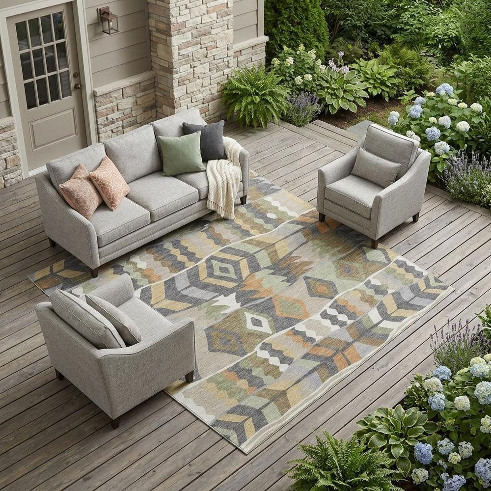 8' X 10' Gray And Graphite Geometric Washable Indoor Outdoor Area Rug HomeRoots