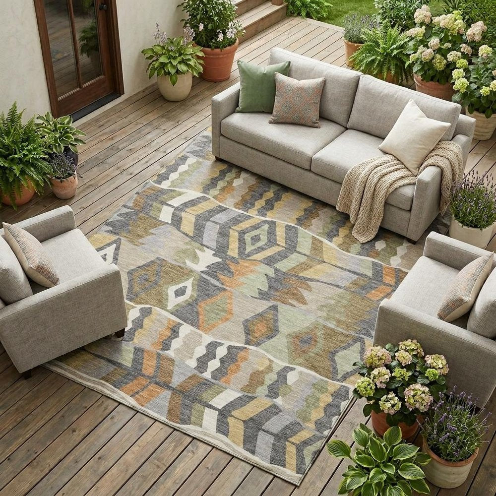 9' X 12' Gray And Graphite Geometric Washable Indoor Outdoor Area Rug HomeRoots