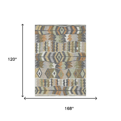 10' X 14' Gray And Graphite Geometric Washable Indoor Outdoor Area Rug