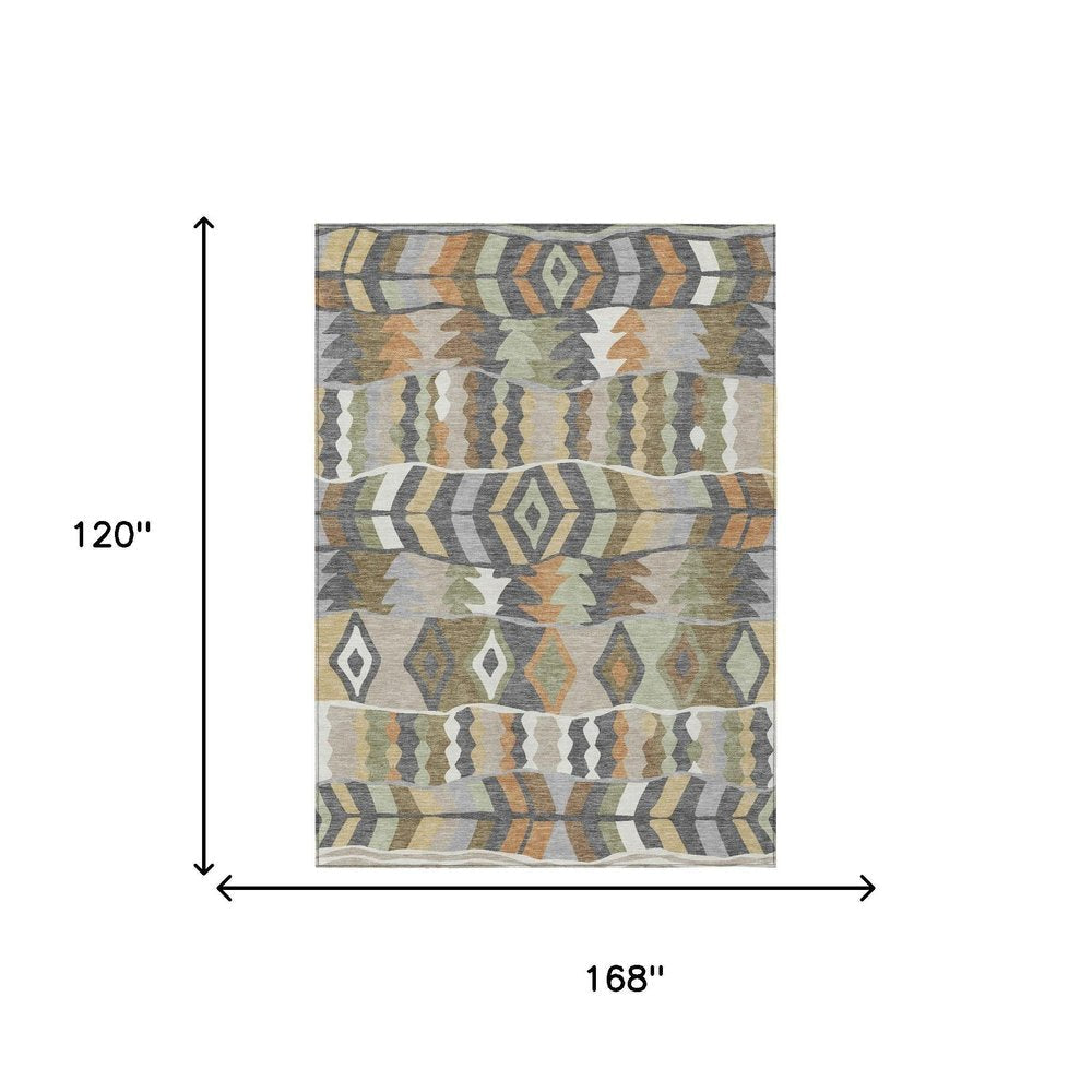 10' X 14' Gray And Graphite Geometric Washable Indoor Outdoor Area Rug HomeRoots