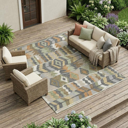 10' X 14' Gray And Graphite Geometric Washable Indoor Outdoor Area Rug HomeRoots