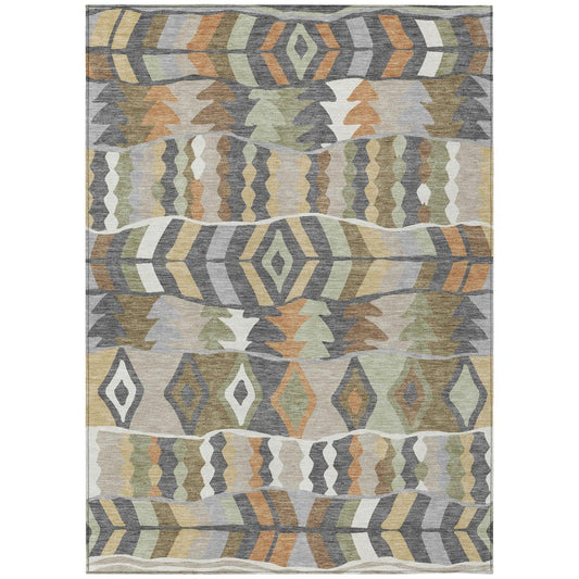 10' X 14' Gray And Graphite Geometric Washable Indoor Outdoor Area Rug