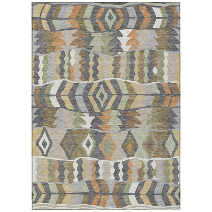 10' X 14' Gray And Graphite Geometric Washable Indoor Outdoor Area Rug