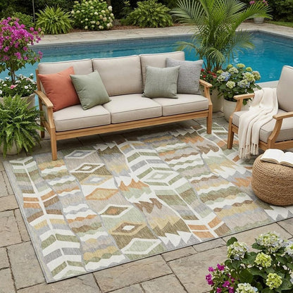 5' X 8' Ivory And Silver Geometric Washable Indoor Outdoor Area Rug HomeRoots