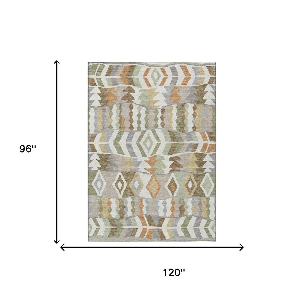 8' X 10' Ivory And Silver Geometric Washable Indoor Outdoor Area Rug HomeRoots
