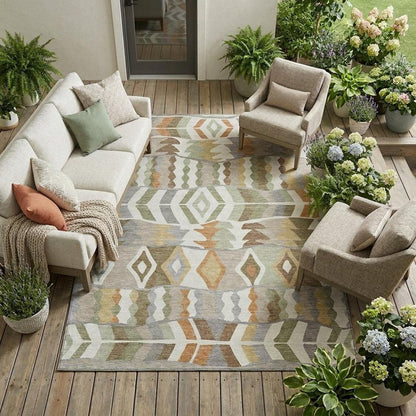 8' X 10' Ivory And Silver Geometric Washable Indoor Outdoor Area Rug HomeRoots