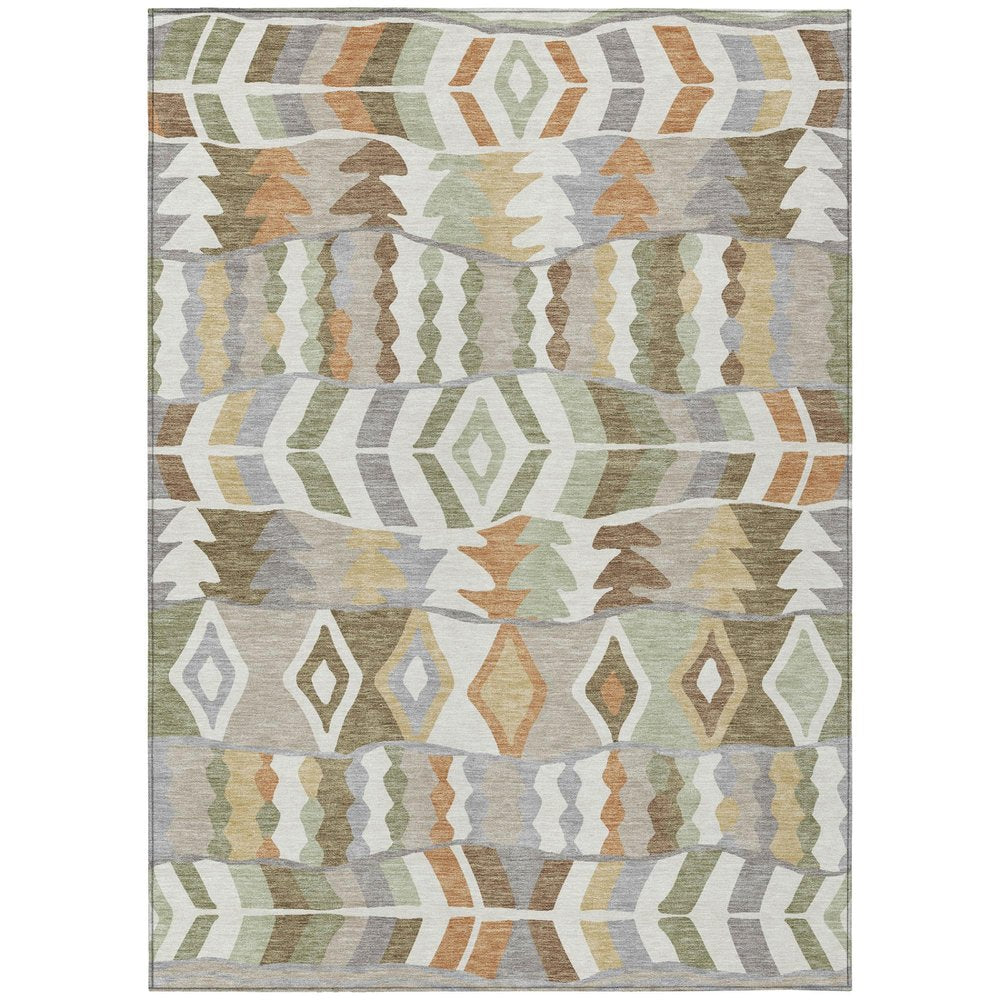 8' X 10' Ivory And Silver Geometric Washable Indoor Outdoor Area Rug HomeRoots