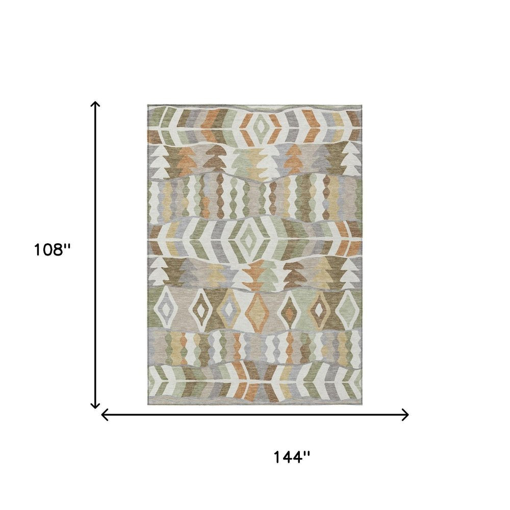 9' X 12' Ivory And Silver Geometric Washable Indoor Outdoor Area Rug HomeRoots