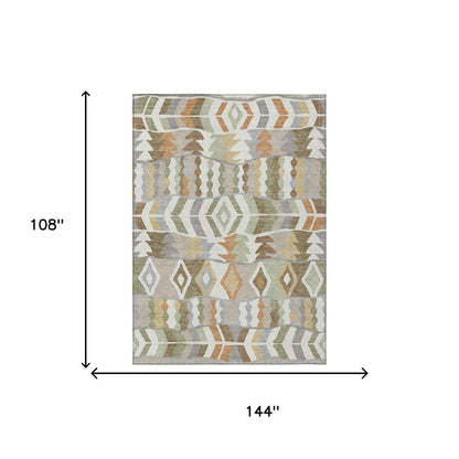 9' X 12' Ivory And Silver Geometric Washable Indoor Outdoor Area Rug HomeRoots