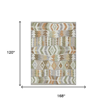 10' X 14' Ivory And Silver Geometric Washable Indoor Outdoor Area Rug HomeRoots