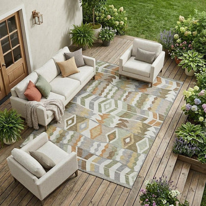 10' X 14' Ivory And Silver Geometric Washable Indoor Outdoor Area Rug HomeRoots